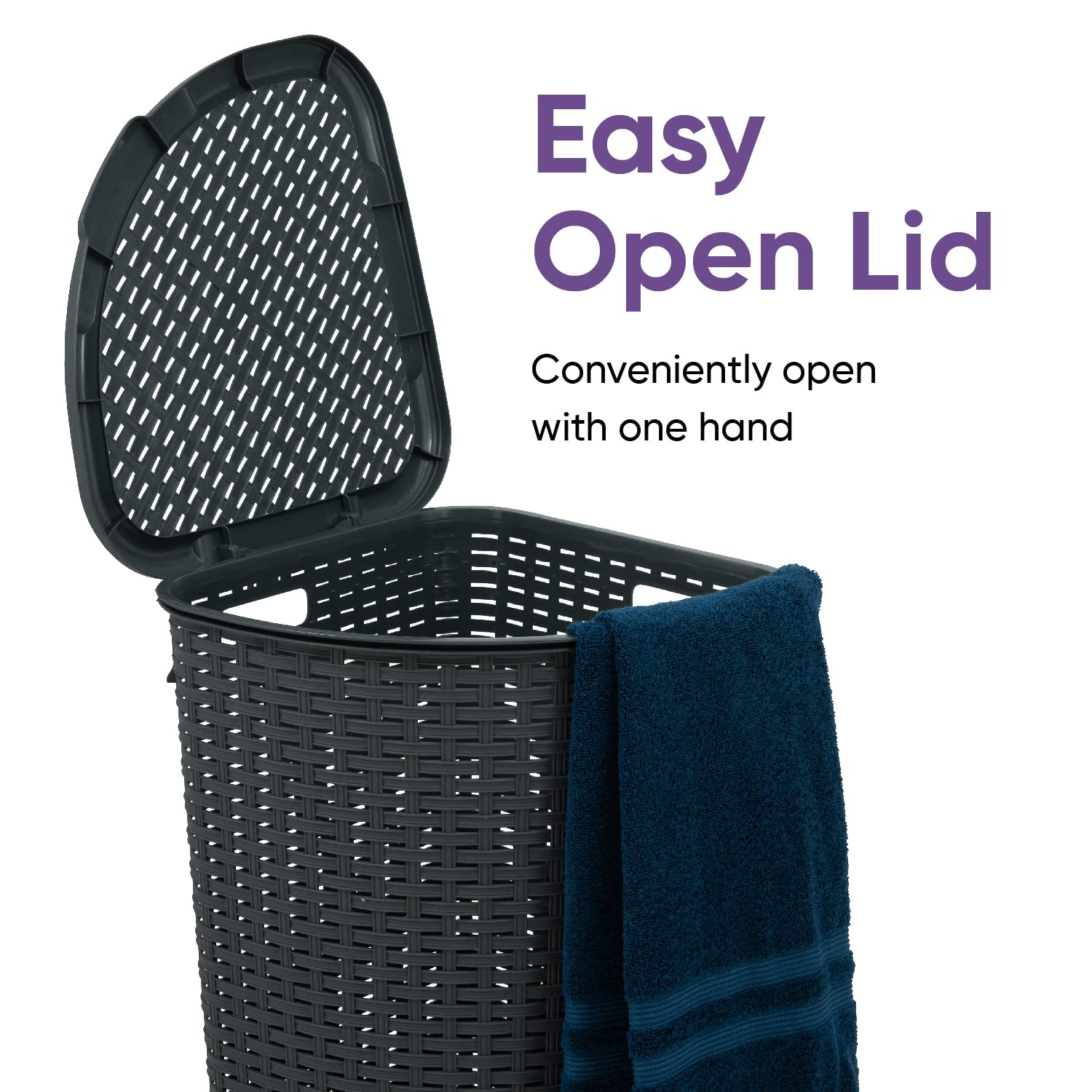 Plastic Corner Laundry Hamper With Lid, Curved Designed Laundry Basket, Triangle Grey Cloths Hamper Organizer With Cut-Out Handl